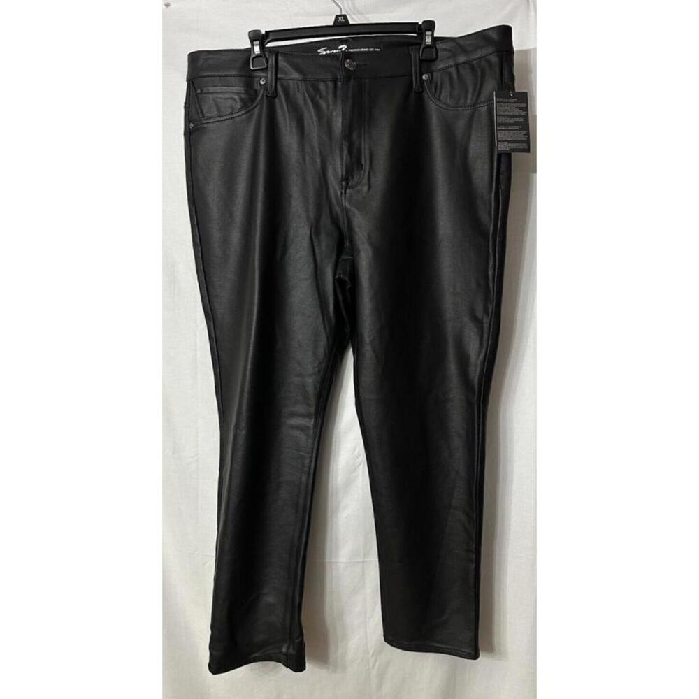 NWT Seven7 Womens Black Faux Leather Ultra High Rise Skinny Pants Plus Size 20